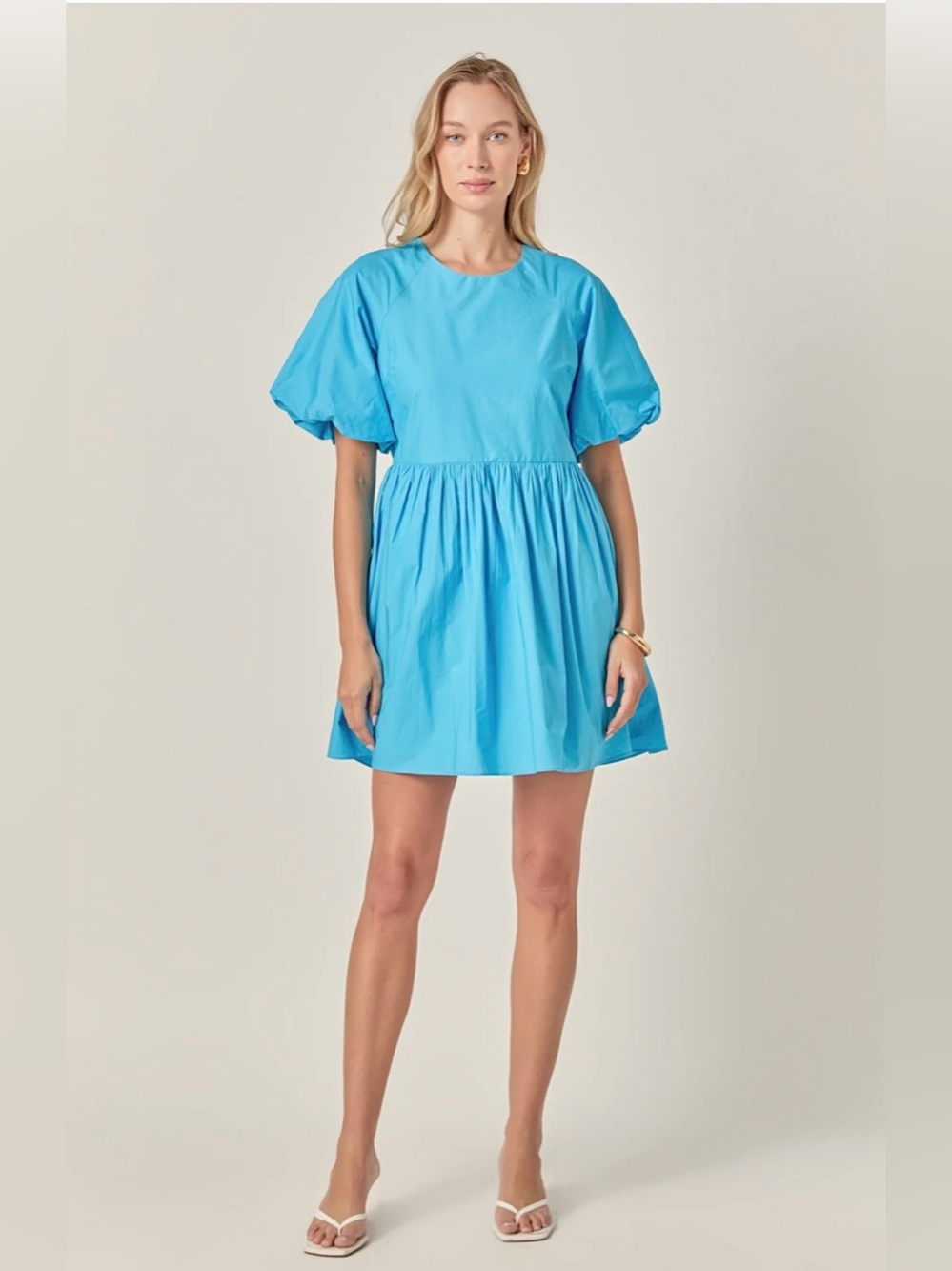 English Factory SHORT BALLOON SLEEVE MINI DRESS Bright Turquoise Puff-Sleeve